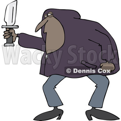 Clipart Of A Black Man In A Hoodie Holding A Knife   Royalty Free