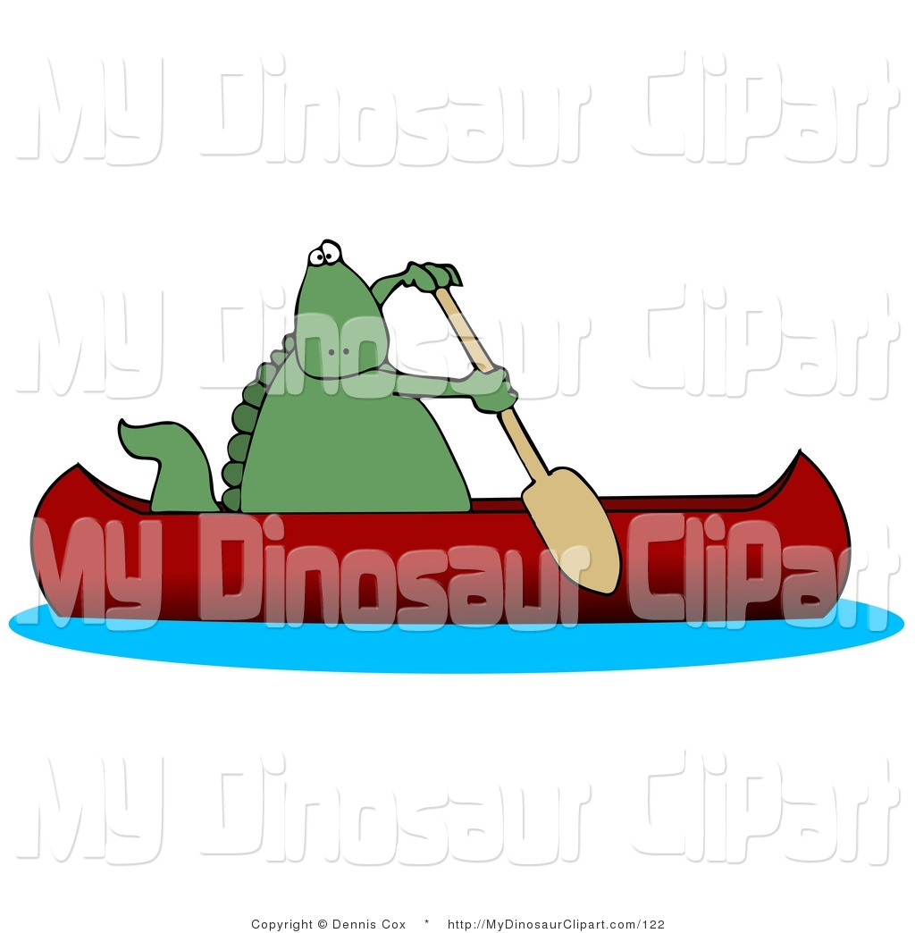 Clipart Of A Green Dinosaur Paddling A Red Canoe By Dennis Cox