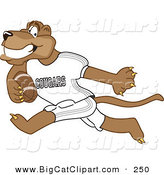 Clipart Of A Grinning Cougar Mascot Character Playing Football By