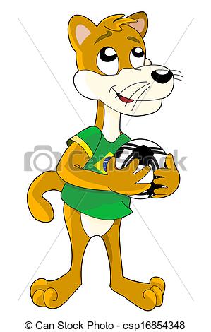 Eps Vector Of Puma Illustration   Cute Cartoon Cougar Football Soccer