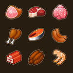 Fish And Meat Bbq Food Fire Outdoor Party Icons Set Isolated Vector