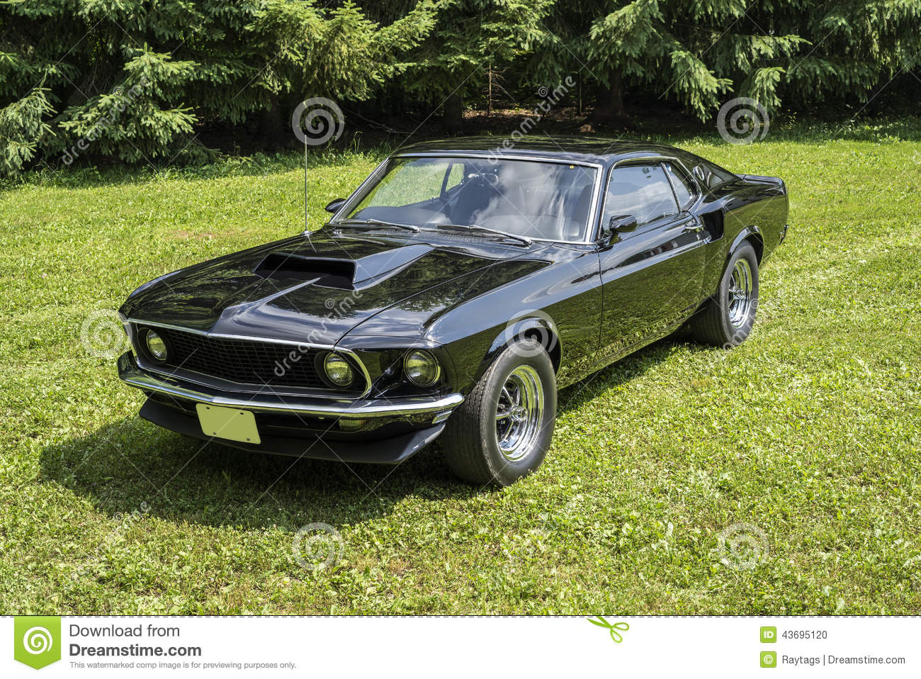 Front Side View Of 1969 Ford Mustang Boss 429 In Raven Black Exterior
