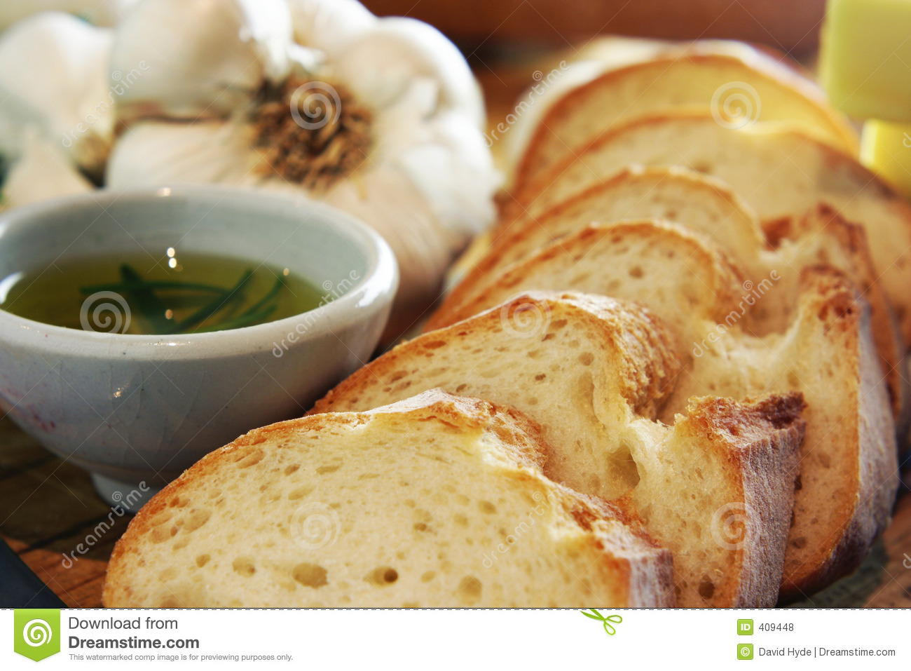 Garlic Bread   Rosemary Oil Landscape Royalty Free Stock Photos    