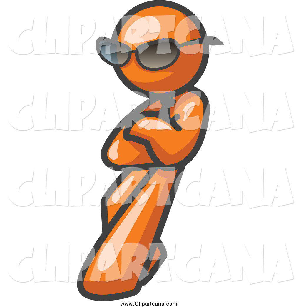 Larger Preview  Clip Art Of A Leaning Cool Orange Man Wearing Dark
