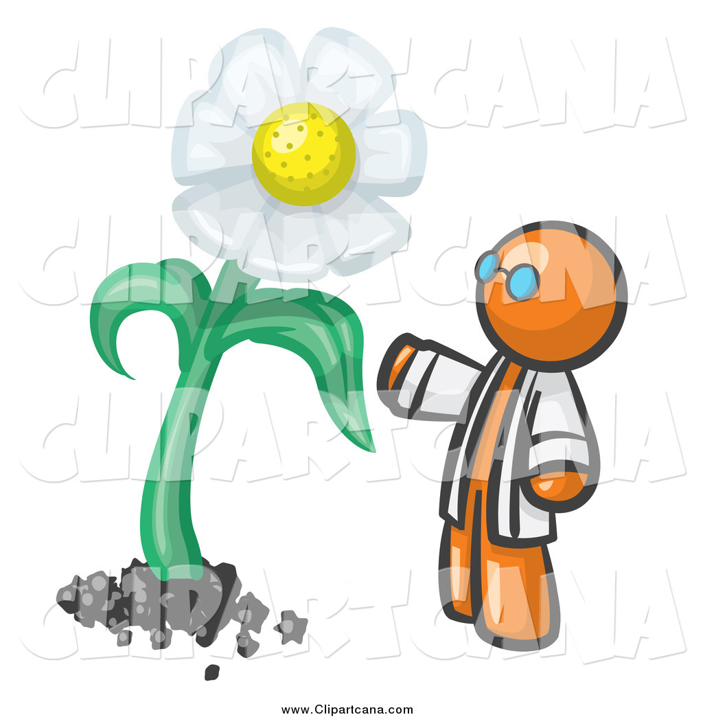 Larger Preview  Clip Art Of An Orange Scientist Admiring A Giant White    