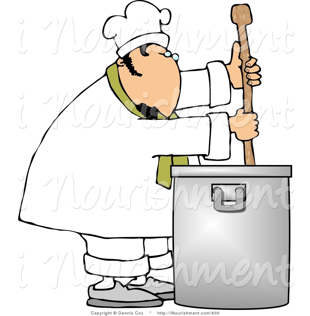 Larger Preview  Clipart Of A Male Cook Stirring A Large Pot Of Soup