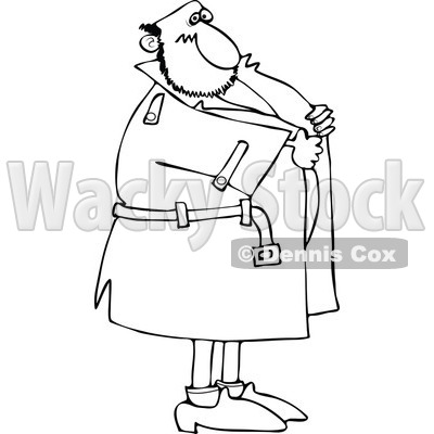 Man Holding Onto His Coat   Royalty Free Vector Coloring Page Clipart