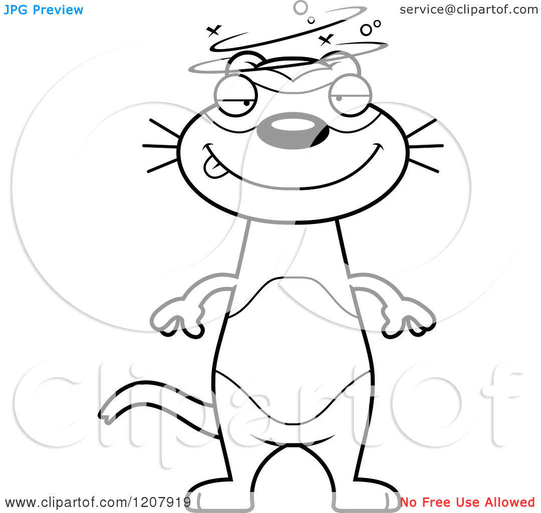 Of A Black And White Drunk Skinny Ferret   Royalty Free Vector Clipart