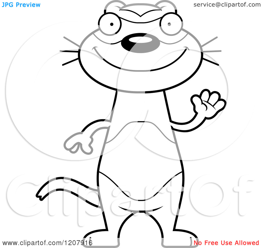 Of A Black And White Waving Skinny Ferret Royalty Free Vector Clipart