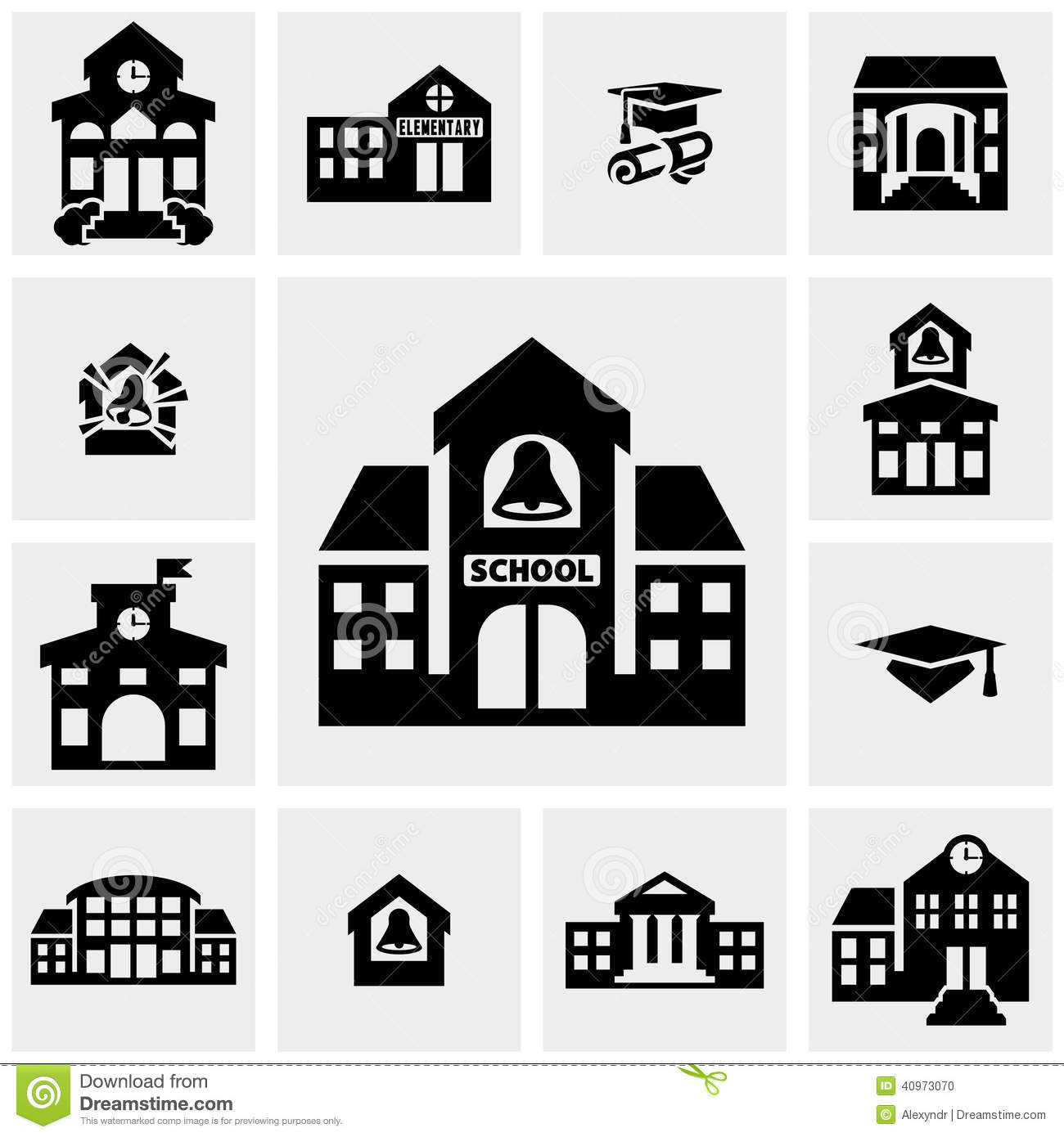 School Building Vector Icons Set On Gray Stock Vector   Image    