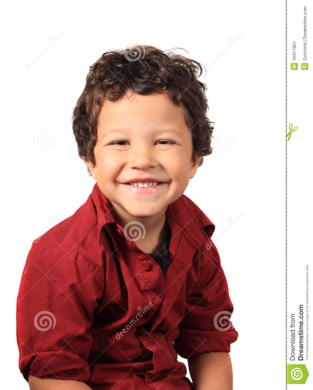 Smiling Three Year Old Toddler Isolated On A White Background