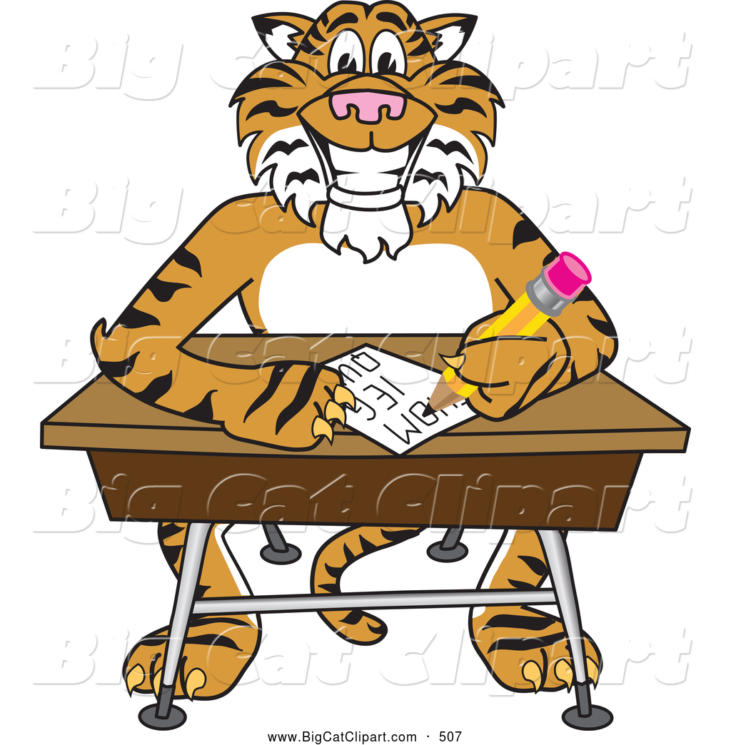Student Doing Homework Clipart Big Cat Cartoon Vector Clipart