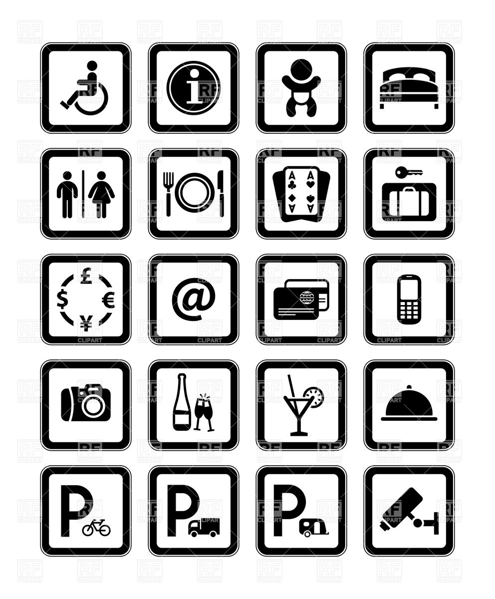 Symbols Hotel Services  Signs Set Motel Services  Black 18261 Icons