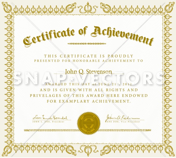 Vector Clipart Gold Victorian Certificate Of Achievement   Snap