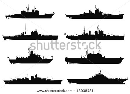 Vector Silhouettes Of Battleships    Stock Vector