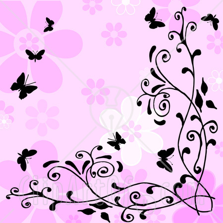 27859 Clipart Illustration Of Silhouetted Butterflies Fluttering Over
