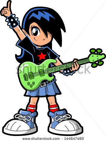 Anime Manga Girl Goth Emo Rock Star Guitar Bass Player   Stock Vector