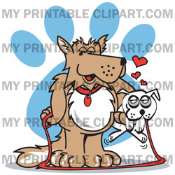 Big Dog Carrying A Little White Dog On A Leash Clipart Illustration