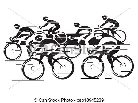 Black White Background   Cycling Race With Six Bike Riders  Vector    