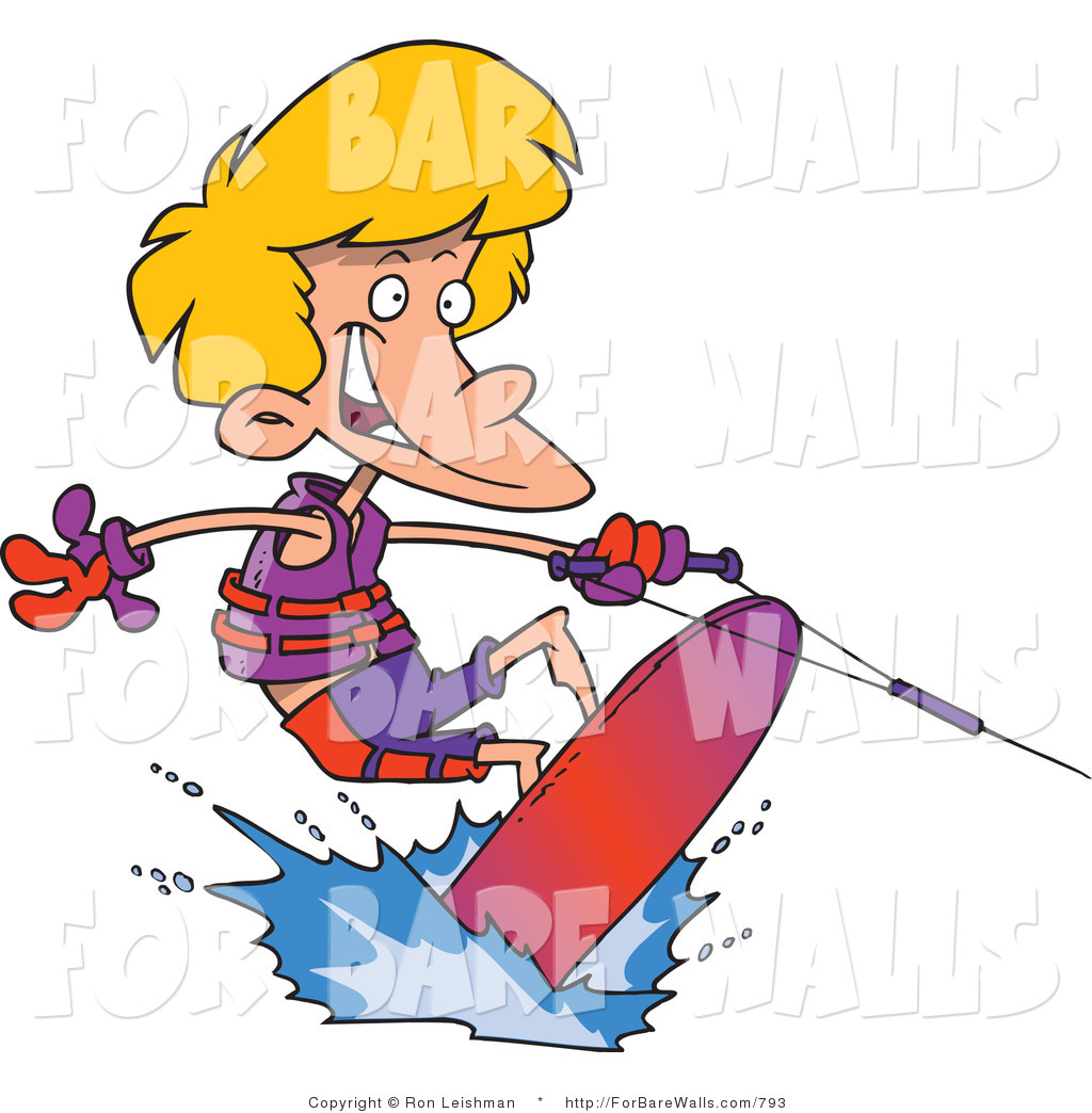 Boy Wakeboarding Curvy Pretty Blond Woman Waterskiing Waterskier Boy    