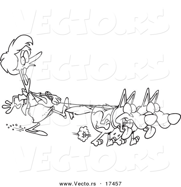 Dog Walker On A Leash   Coloring Page Outline By Ron Leishman    17457
