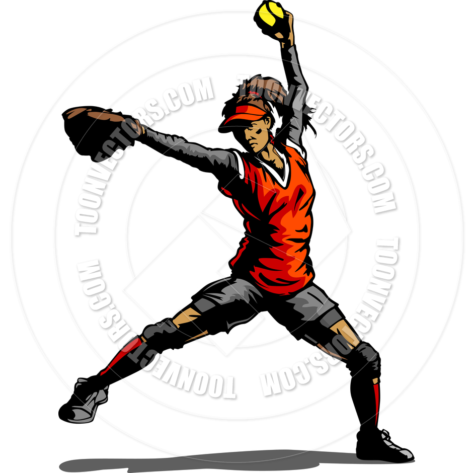 Fast Pitch Softball Pitcher Vector Illustration By Chromaco   Toon