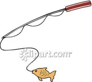 Fish On The End Of A Fishing Pole   Royalty Free Clipart Picture
