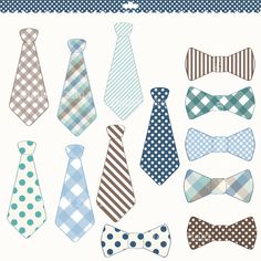 Instant Download Necktie And Tie Bow Clip Art Set   Blue Brown Green
