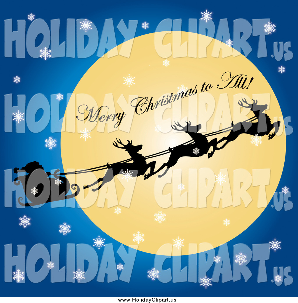 Larger Preview  Holiday Clip Art Of Santas Sleigh Flying Under The