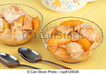 Of Peach Cobbler Dessert   Two Glass Bowls Of Peach Cobbler