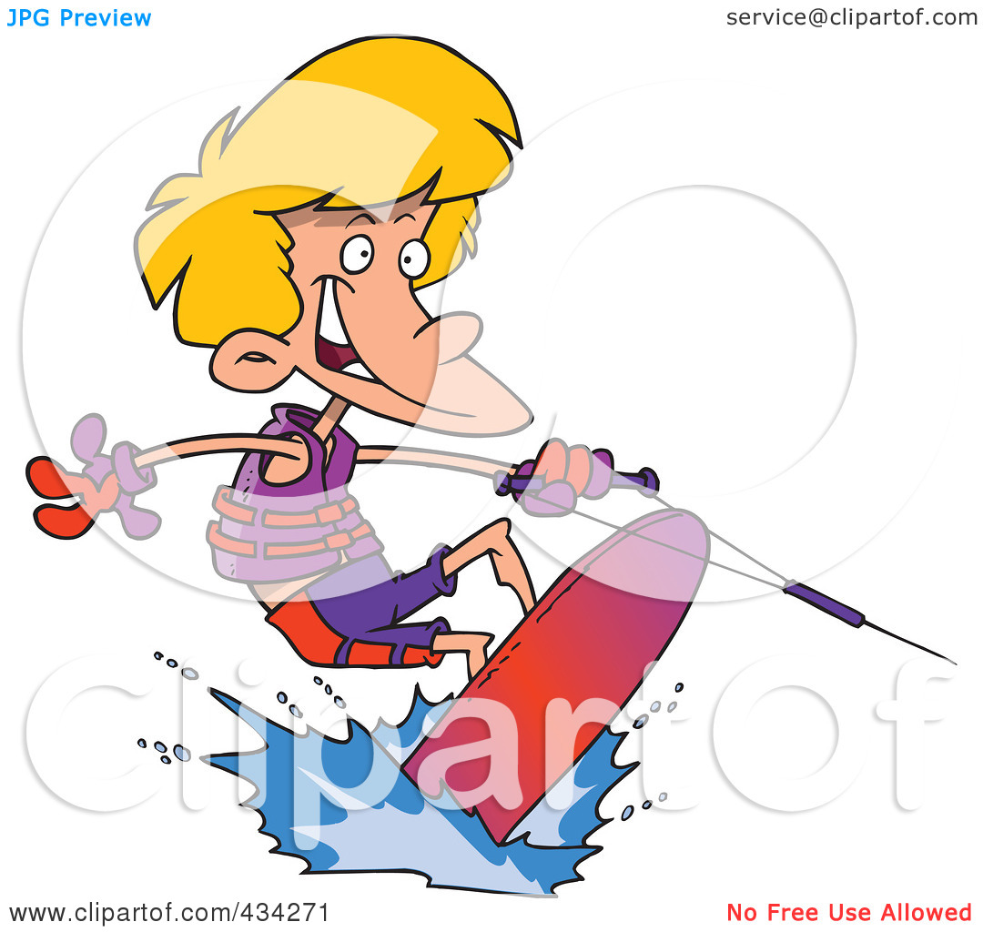 Rf  Clipart Illustration Of A Cartoon Boy Wakeboarding By Ron Leishman