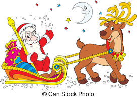 Santas Sleigh   Santa Claus In His Sleigh With A Reindeer