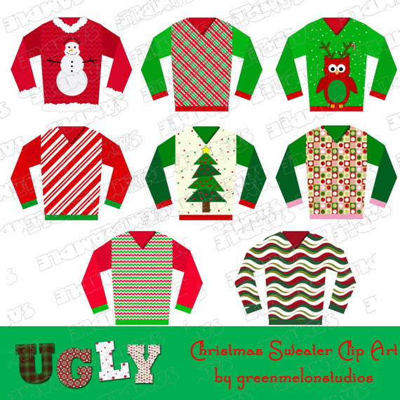Ugly Christmas Sweater Party Clipart Instant Download Uprint By