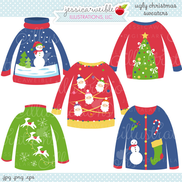 Ugly Christmas Sweaters Cute Digital Clipart By Jwillustrations