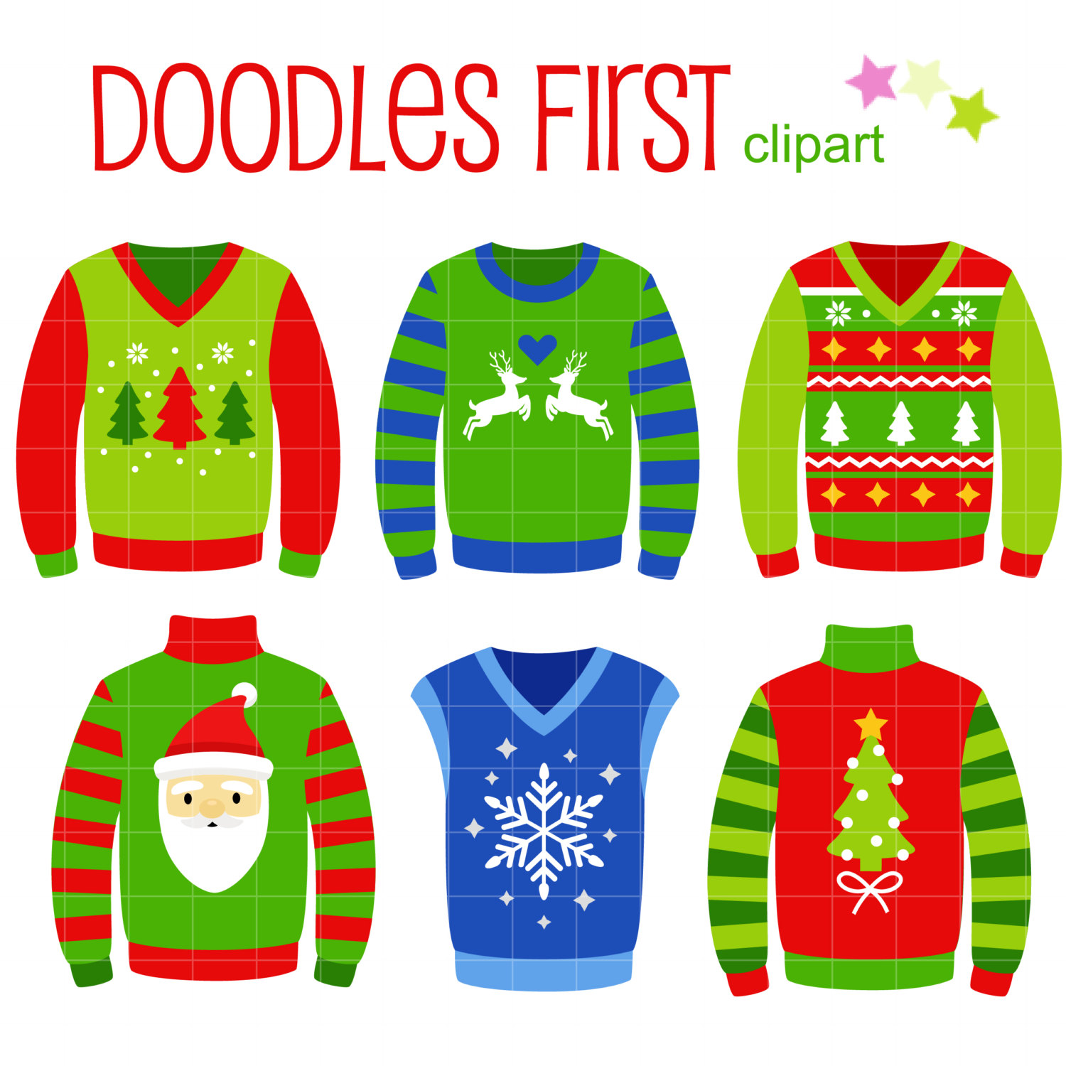 Ugly Christmas Sweaters Digital Clip Art For By Doodlesfirst