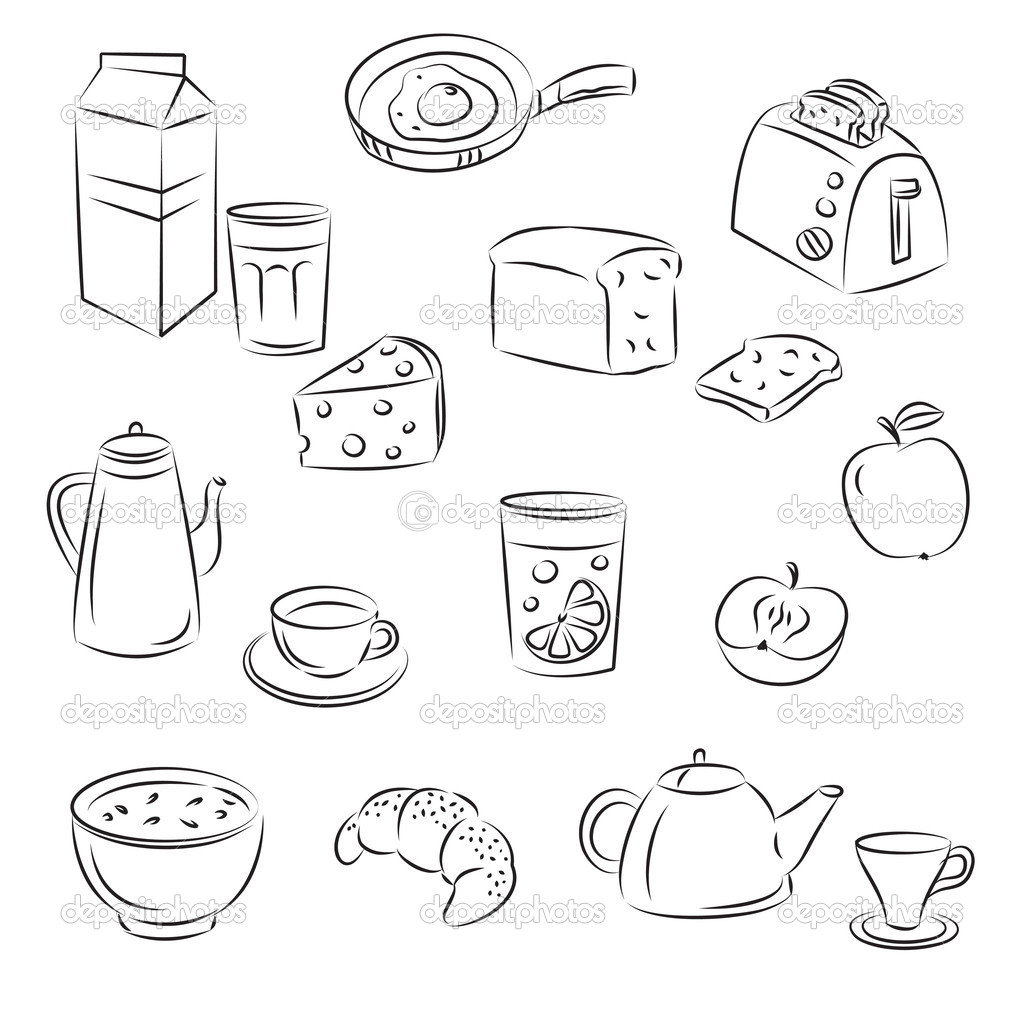 Vector Sketch Clipart Set Breakfast Food   Stock Vector   Igorij    