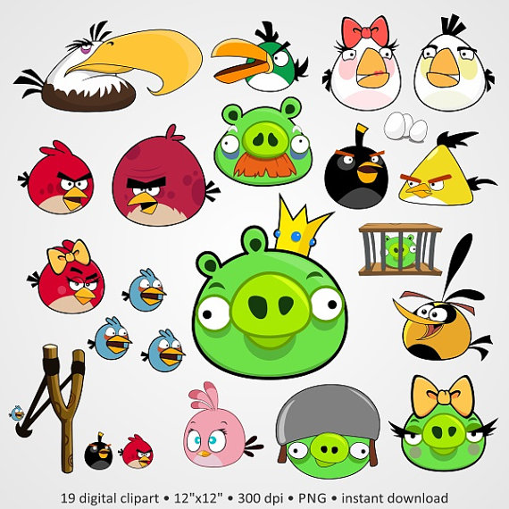 50  Off Digital Clipart Angry Birds Crazy Cartoon Characters Happy