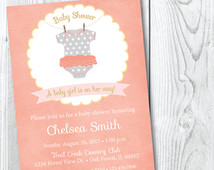 Baby Shower Invitation Baby Girl Shower Invite Tutu Onesie   Coral