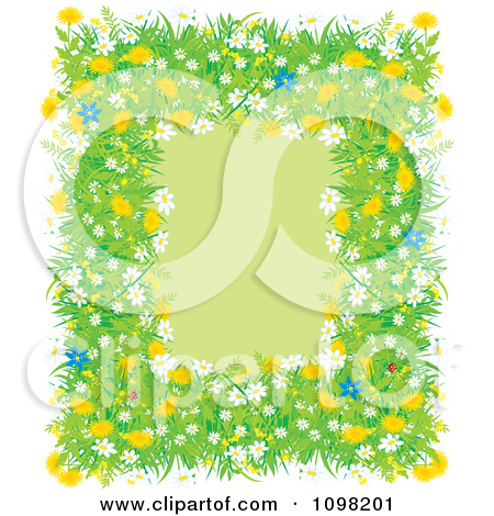 Clipart Spring Ladybug Flower Dandelion Daisy And Blue Lily Frame With