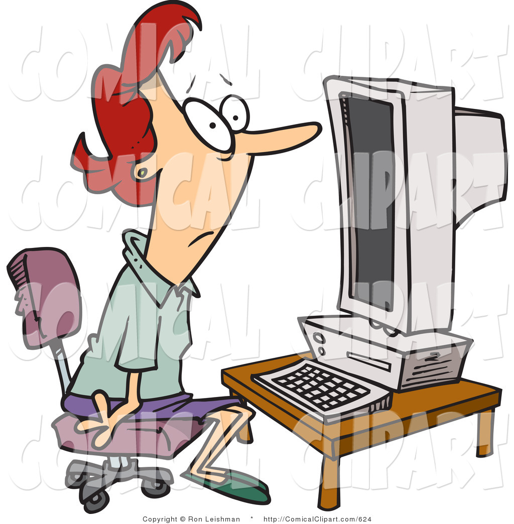 Comical Clip Art Red Haired Computer Illiterate Woman Sitting