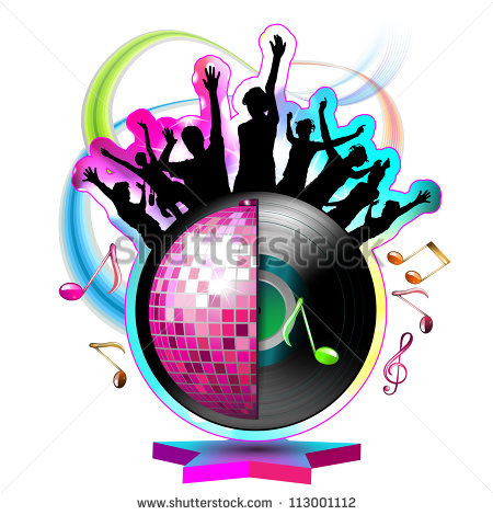 Dancing Silhouettes With Disco Ball Over White   Stock Photo