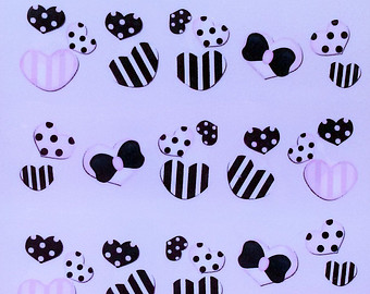 Dot Striped Hearts Nail Art Water Transfer Decals Wraps Bows Ble1316