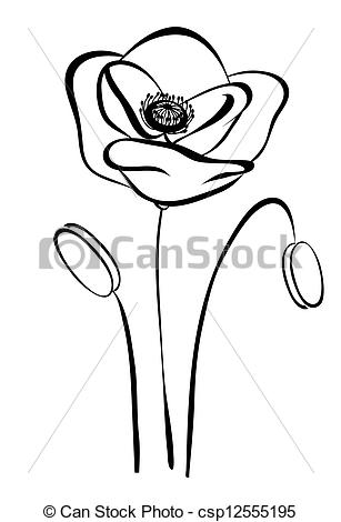 Eps Vectors Of Simple Silhouette Black And White Poppy Abstract Flower