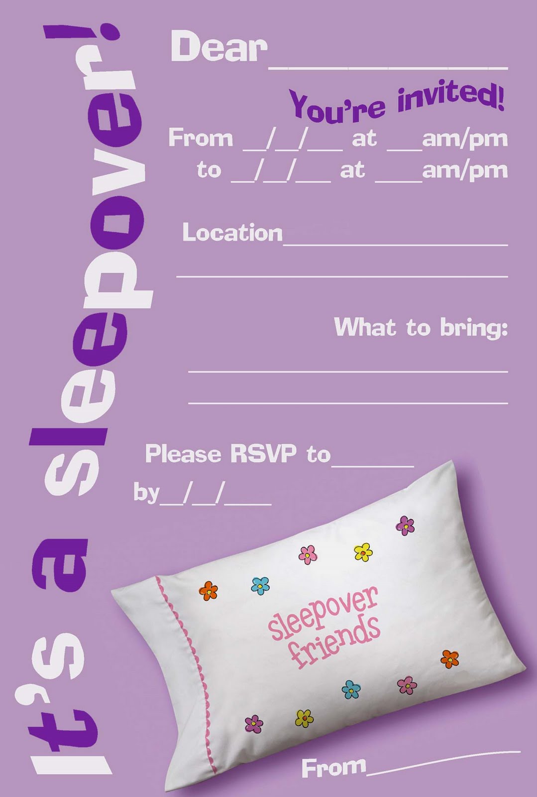 Free Printable Sleepover   Slumber Party Invitations