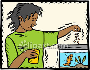 Girl Feeding Her Fish   Royalty Free Clipart Picture