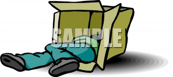 Homeless Man Asleep In A Cardboard Box   Royalty Free Clip Art Picture