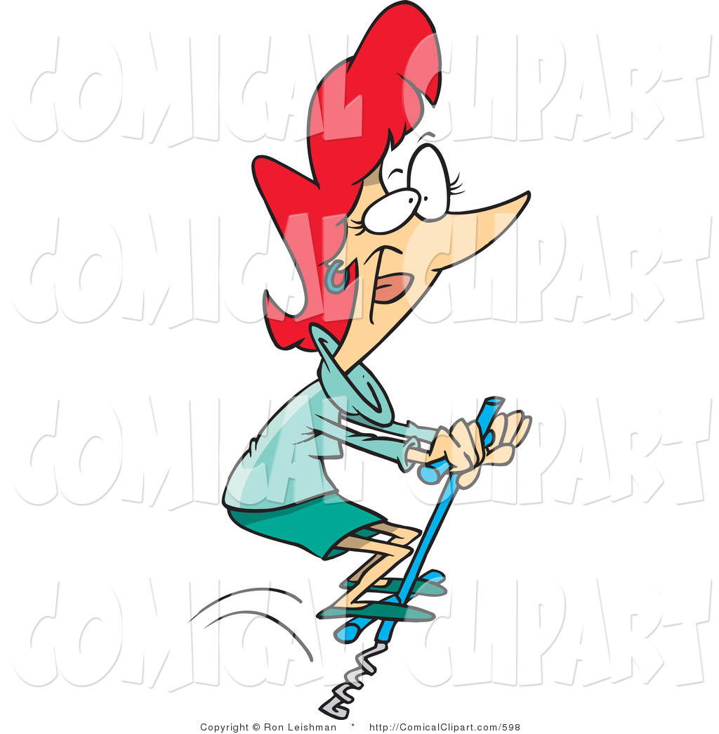 Larger Preview  Comical Clip Art Of A Red Haired Woman Jumping On A    