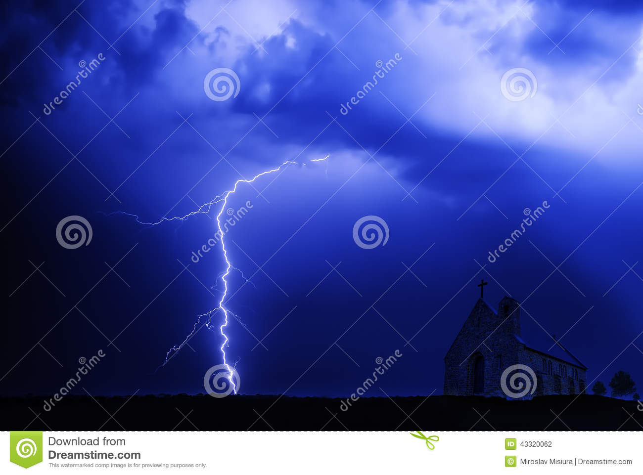 Lightning On The Sky Is Covered With Gray Clouds In Rainy Season