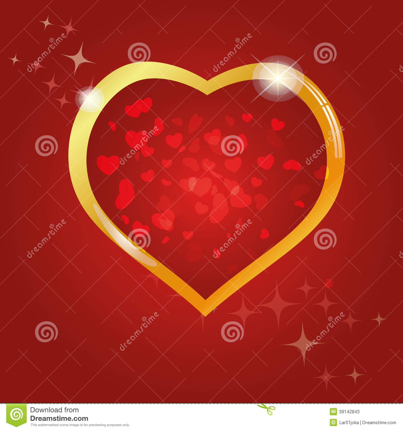 Red Heart With Golden Borders In Red Background For Valentine S Day