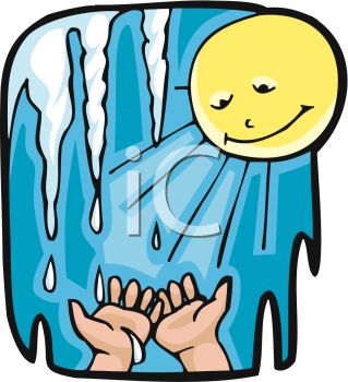 Spring Sun Melting Icicles Into A Child S Hands   Royalty Free Clipart